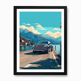 A Gmc Sierra Car In The Lake Como Italy Illustration 1 Art Print