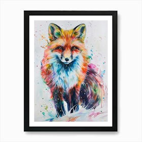 Arctic Fox Colourful Watercolour 3 Art Print