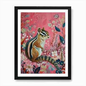 Floral Animal Painting Chipmunk 2 Art Print