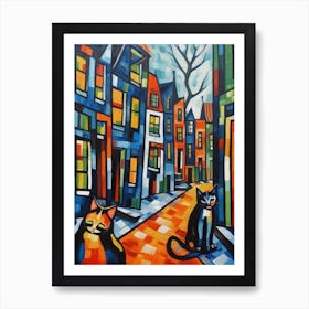 Painting Of Amsterdam With A Cat In The Style Of Cubism, Picasso Style 2 Art Print