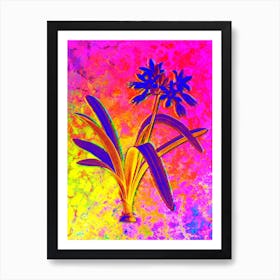 Pancratium Illyricum Botanical in Acid Neon Pink Green and Blue n.0146 Art Print