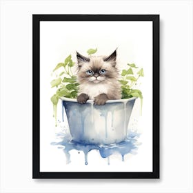 Ragdoll Cat In Bathtub Botanical Bathroom 2 Poster