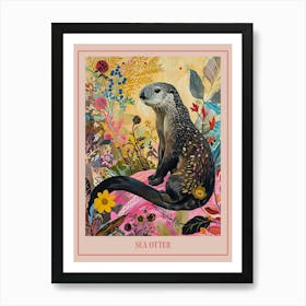 Floral Animal Painting Sea Otter 2 Poster Art Print