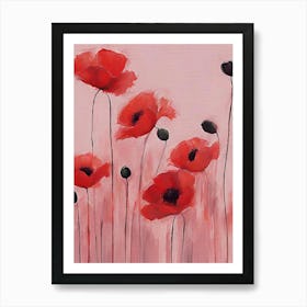 Pink and Red Poppies Watercolor Painting Póster