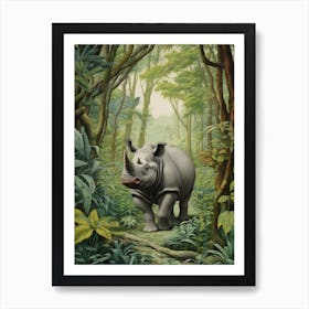Rhino In The Green Leaves Realistic Illustration 7 Art Print