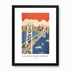 Akashi Kaikyo Bridge Japan Colourful 2 Travel Poster Art Print
