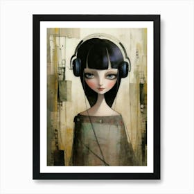 Girl With Headphones 8 Art Print