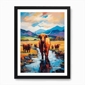 Highland Cows In The River Art Print