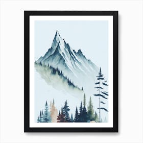 Mountain And Forest In Minimalist Watercolor Vertical Composition 187 Art Print