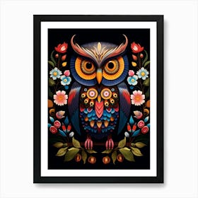 Folk Bird Illustration Owl 2 Art Print