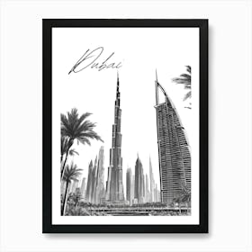 Dubai Skyline, Black And White City Affiche