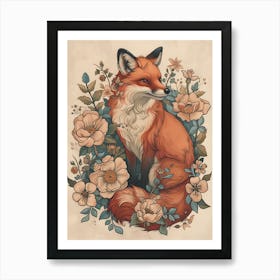 Amazing Red Fox With Flowers 22 Art Print