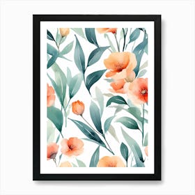 Watercolor Flowers Seamless Pattern Art Print