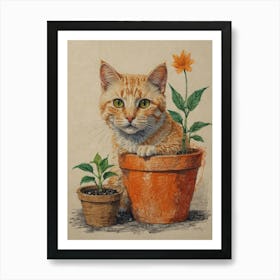 Cat In Pot Art Print