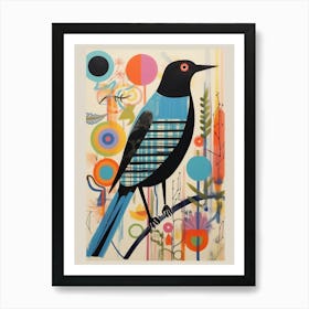 Colourful Scandi Bird Blackbird 3 Art Print