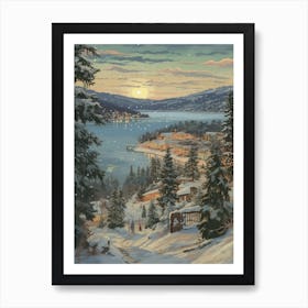 Vintage Winter Illustration Big Bear Lake California 1 Art Print