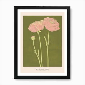 Pink & Green Ranunculus 1 Flower Poster Art Print