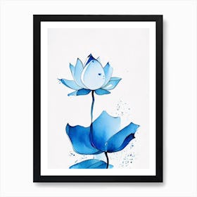 Blue Lotus Minimal Watercolour 2 Art Print