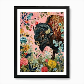 Floral Animal Painting Bison 1 Art Print