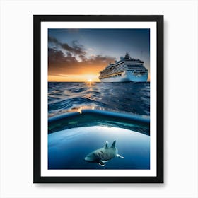 Shark Swims Near A Cruise Ship -Reimagined Art Print