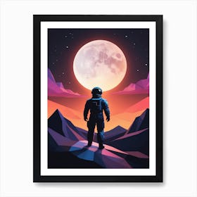 Low Poly Astronaut Minimalist Sunset (36) Art Print