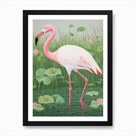 Ohara Koson Inspired Bird Painting Greater Flamingo 3 Art Print