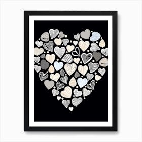 Black & White Heart Sea Shells Art Print