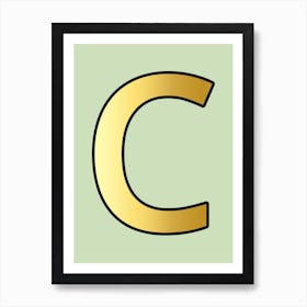 Letter C Gold Alphabet Aqua Art Print