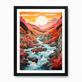 Shosenkyo Gorge In Yamanshi, Ukiyo E Drawing 4 Art Print