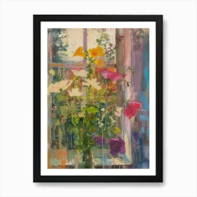 Hibiscus Flowers On A Cottage Window 2 Art Print