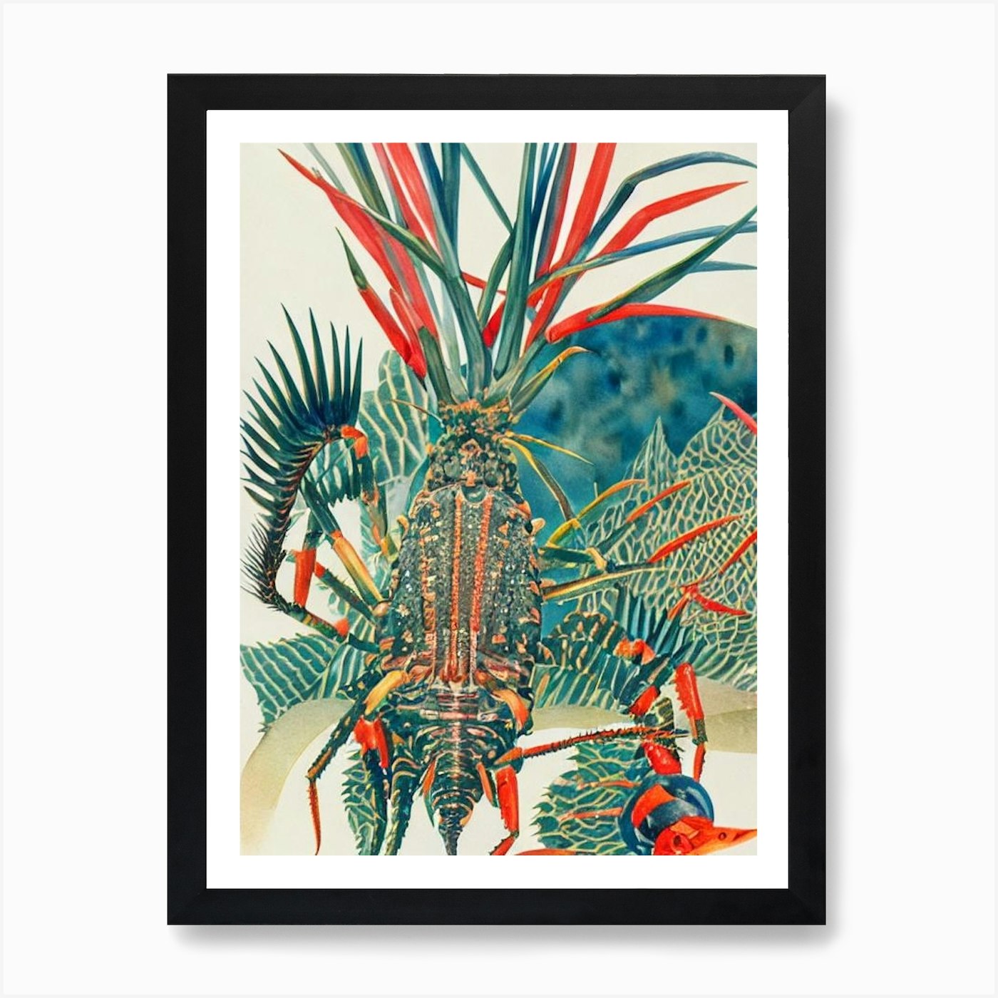 Quadro Stampa su Tela Poster Wall Art Spiny Aragosta Vintage Grafica Acqua Cornice - Foto 2 di 4