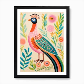 Pink Scandi Pheasant 2 Art Print