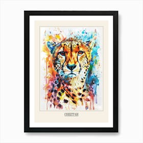 Cheetah Colourful Watercolour 1 Poster Art Print