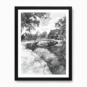 Zilker Metropolitan Park Austin Texas Black And White Watercolour 1 Art Print