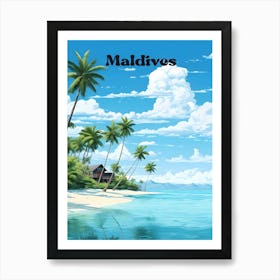 Maldives Island Vacation Modern Travel Illustration Art Print