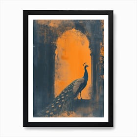 Orange & Blue Peacock In The Church Abbey 3 Art Print