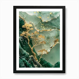 Gold Inlaid Jade Carving Scene Art Print