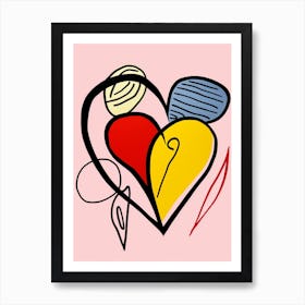 Pastel Pink Red & Yellow Abstract Heart Art Print