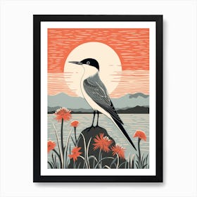 Vintage Bird Linocut Common Tern 3 Art Print