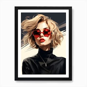 Fashion Girl With Red Sunglasses Art Print