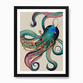 Firefly Squid Vintage Graphic Watercolour Art Print