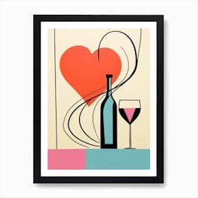 Simplistic Pastel Heart & Wine Art Print