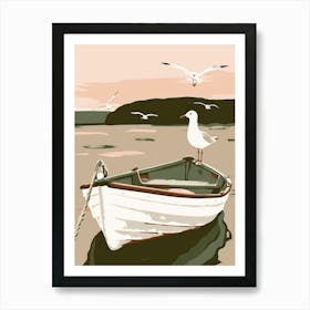 Seagulls On A Boat Art Print