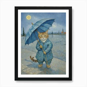 Cat With Umbrella Art Print