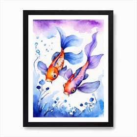 Twin Goldfish Watercolor Painting (41) Art Print