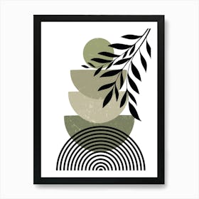 Geometric Abstract Leaves Branch Spiraled Circle Art Print