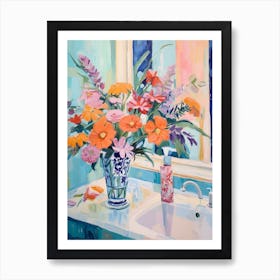 A Vase With Peacock Flower, Flower Bouquet 1 Art Print