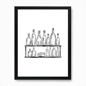 Hand Drawn Sketch Of Bottles On A Shelf Art Print