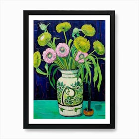 Flowers In A Vase Still Life Painting Scabiosa 1 Art Print