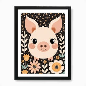 Floral Cute Baby Pig Nursery (22) Art Print